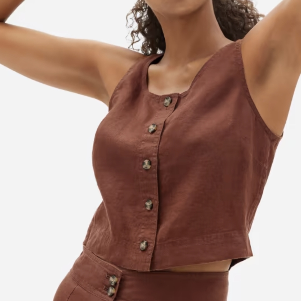 Everlane Brown Button-Front Linen Tank